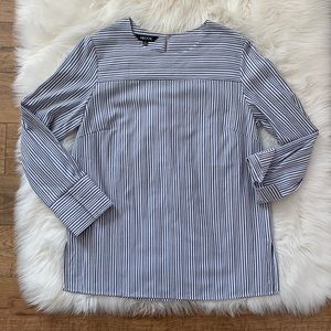 Misook Blue White Stripe Embroidered Long Sleeve Tunic Top Blouse Womens Small